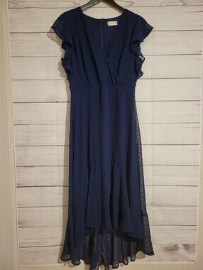 Altar'd State Navy Blue Flutter Sleeve Ruffle Maxi Dress Large